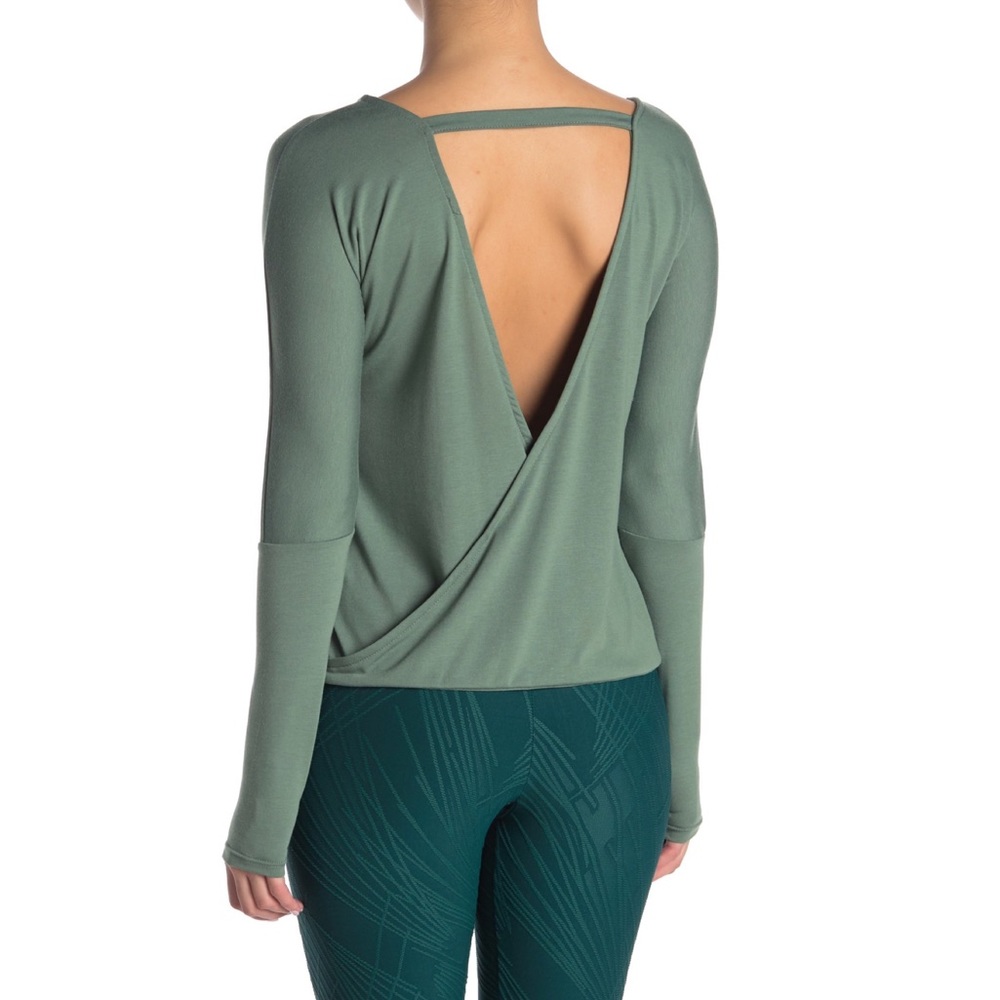 NWT Onzie Drapey V Back Top In Sage Green